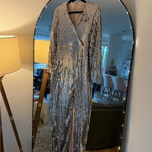 Club L London Silver Sequin Glam Dress